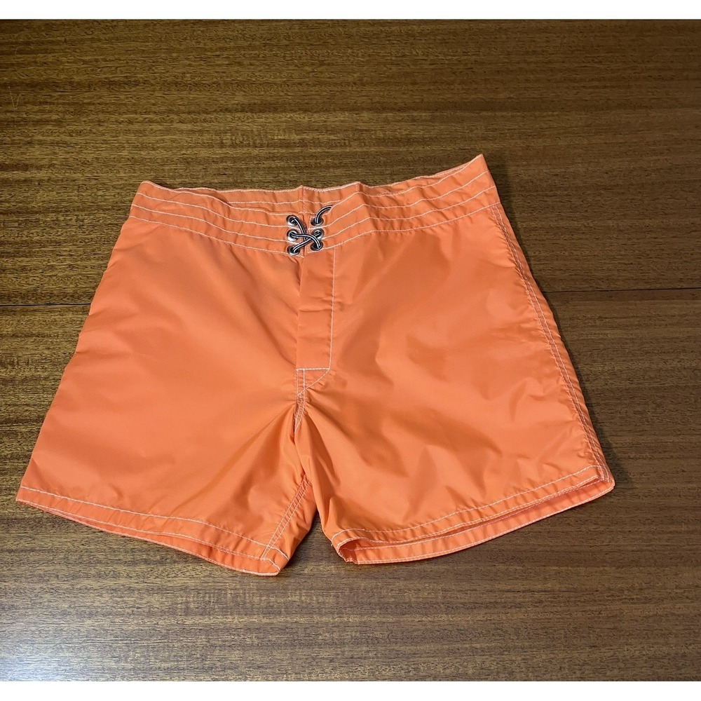 Birdwell Beach Britches 300 Boardshorts Orange Surf Nylon USA Mens 32 Lace Gym